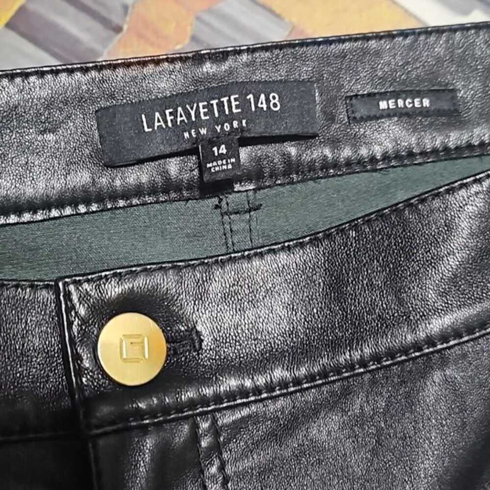 Lafayette 148 New York Black Leather Skinny Jeans Size 14 Mercer - Picture 5 of 8